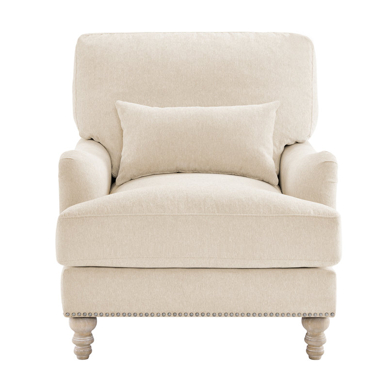 Salom Upholstered Armchair, Warm Beige Polyester/Gray Wood
