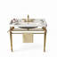 Console de lavabo mural en céramique dorée et blanche de 91 cm (36 po) avec pattes de support en acier inoxydable et porte-serviettes-134796038