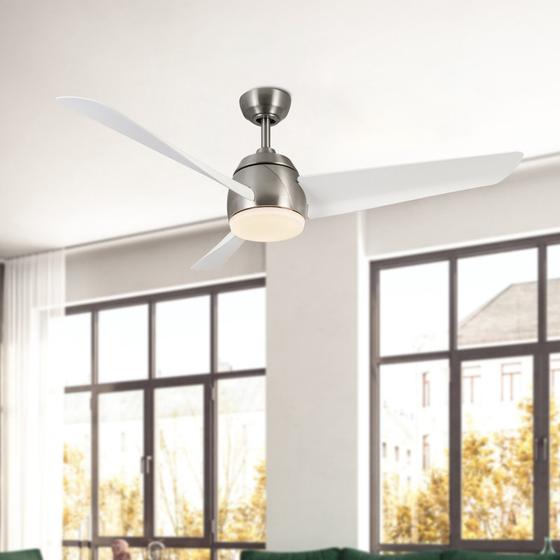 Thalia Smart LED Downrod Ceiling Fan, White, Brushed Nickel