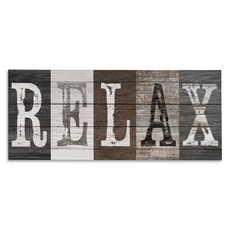 «Rustic Bathroom Relax Letters Canvas», conception par Susan Arnot, H 20 po x l 48 po
