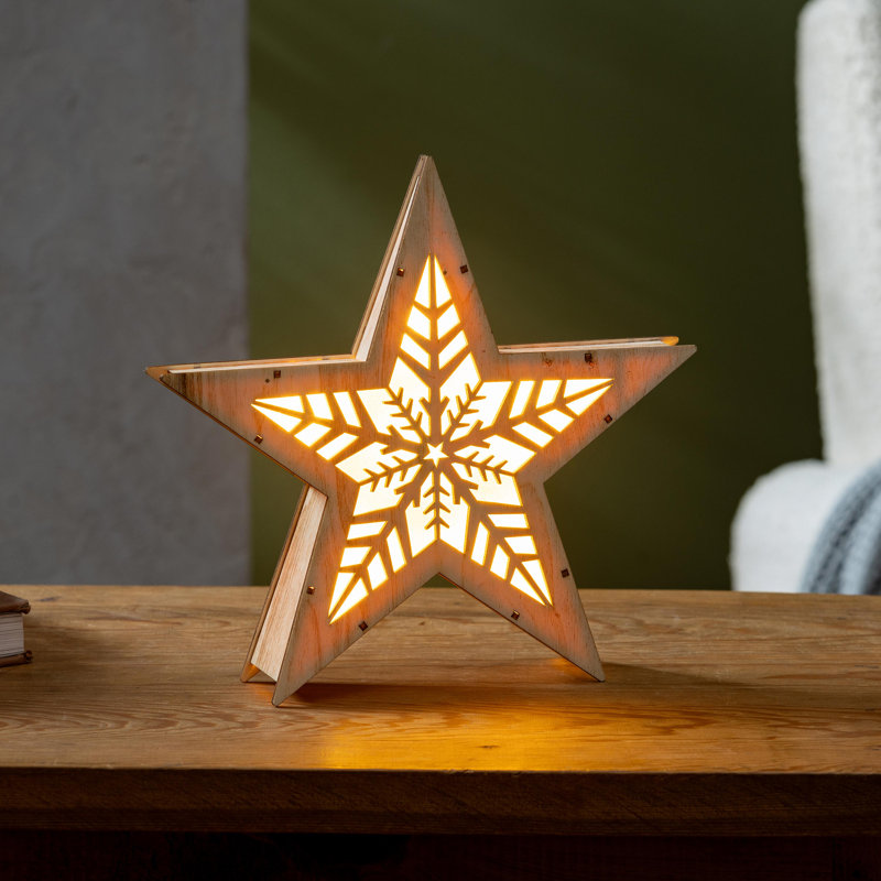 Décoration de table DEL en bois étoile, 10,4 po H