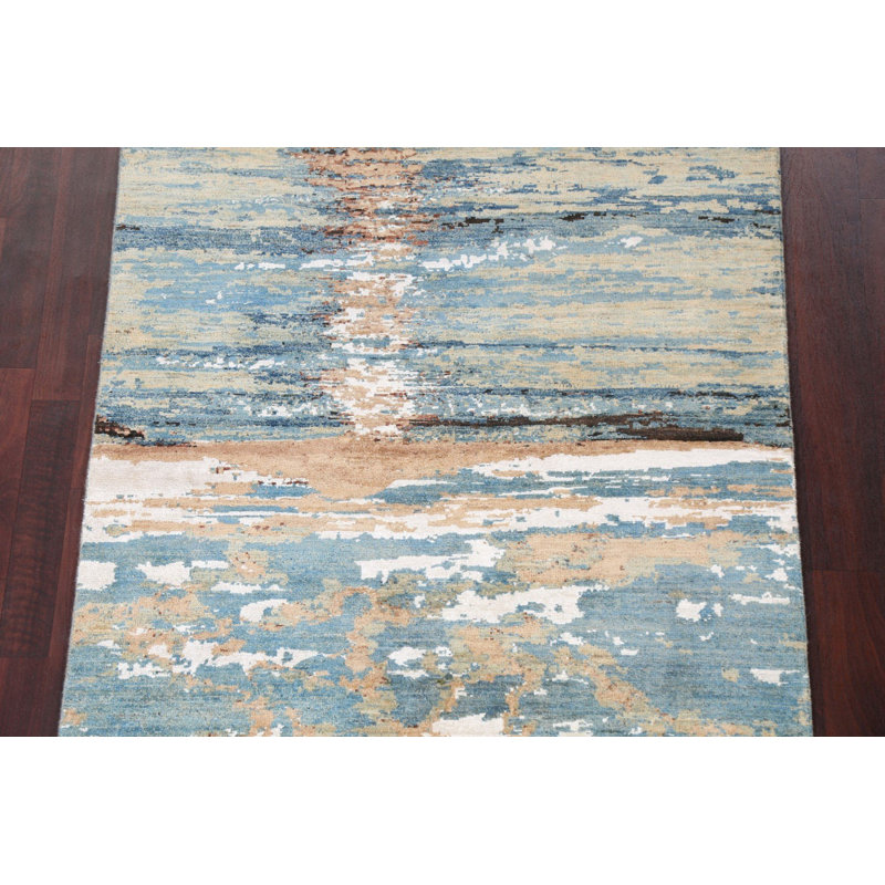 Tapis en laine / soie à motif abstrait végétal noué à la main 4 x 6