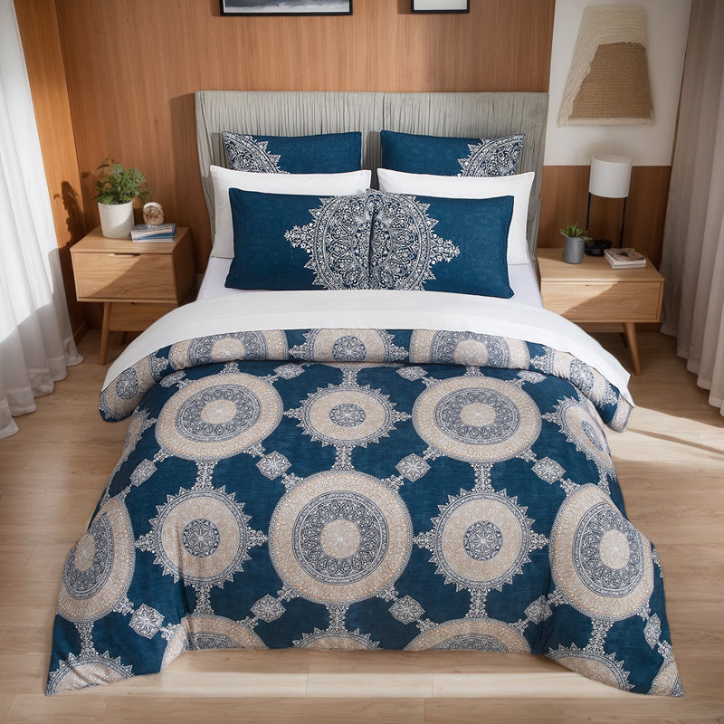 Dailynap Blue Bohemian Style Printed Bedding Set, King Duvet Cover + 2 Pillowcases