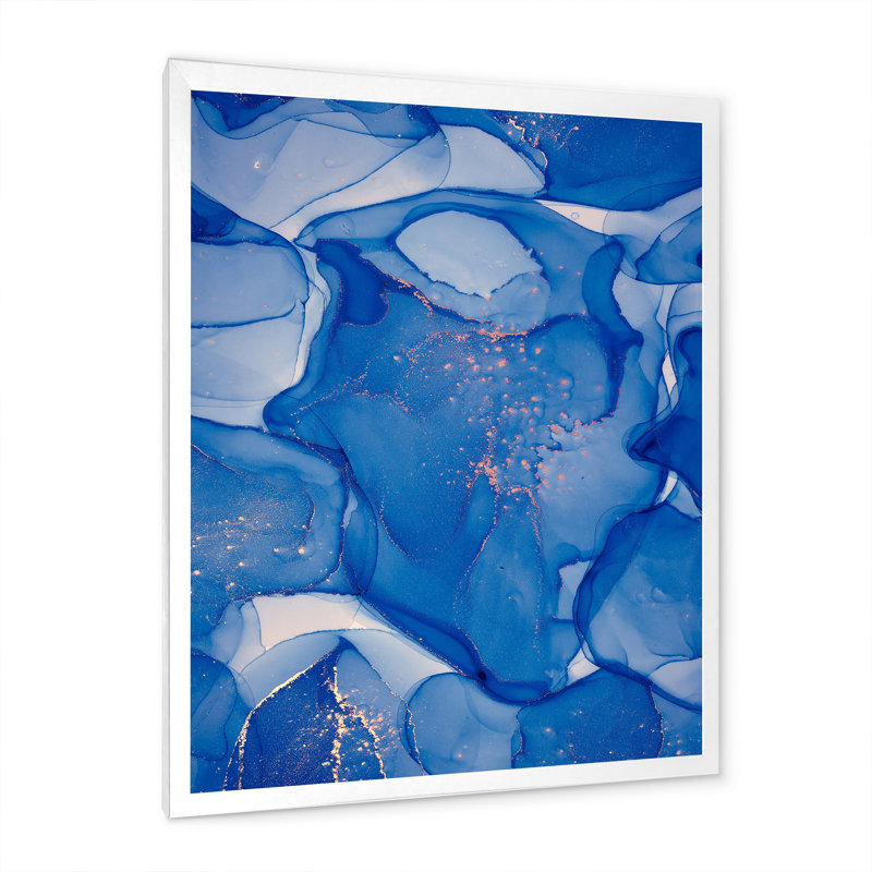 Blue Ink Clouds I - peinture sur toile, H 32 po x l 16 po x P 1 po, Cadre photo blanc