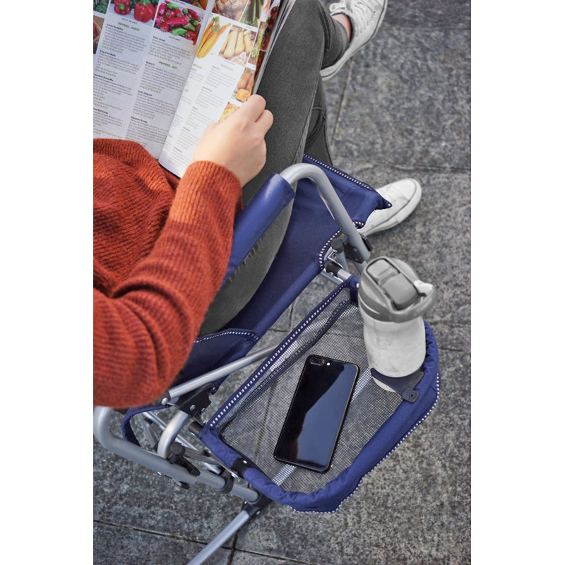 Navy Blue Foldable Outdoor Rocking Chair with Side Table