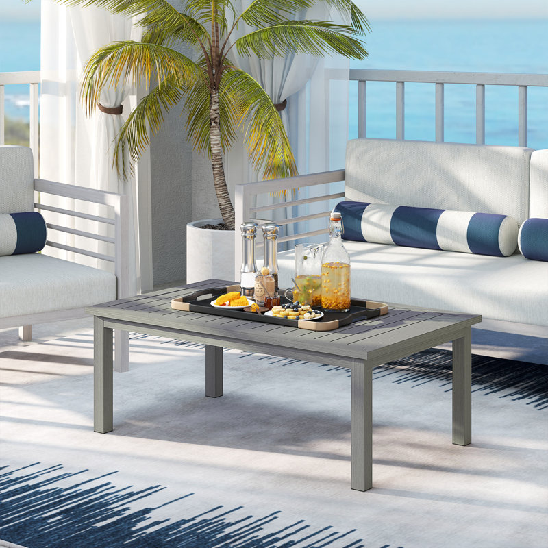 Outsunny Aluminium Outdoor Coffee Table Slat Tabletop 100cm x 60 cm Grey