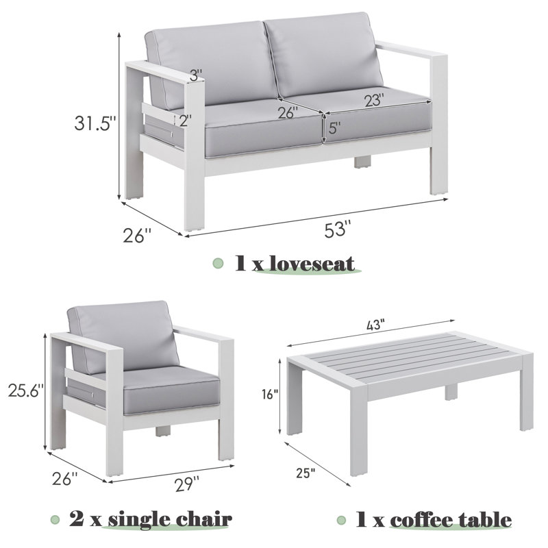 Arnhildur 4 - Person Patio Conversation Set with Cushions, Gray, White/Gray