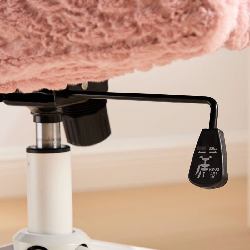 Chaise pivotante en fausse fourrure rose avec siège de 26,4 pouces, inclinaison réglable, coussin double, pour bureau et garde-robe