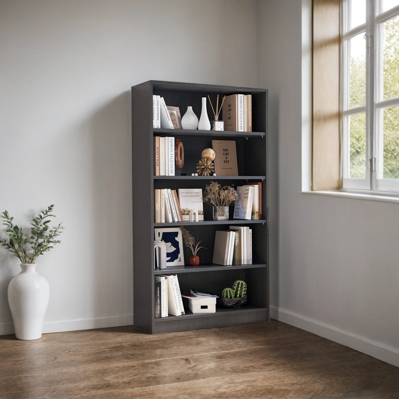 Bibliothèque à 5 niveaux avec tablettes réglables, (5 tablettes) H 59,8 po x l 33 po x P 11,6 po, Noir
