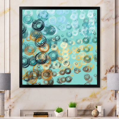 Turquoise And Blue Grunge Circle Art - Picture Frame Print on Canvas