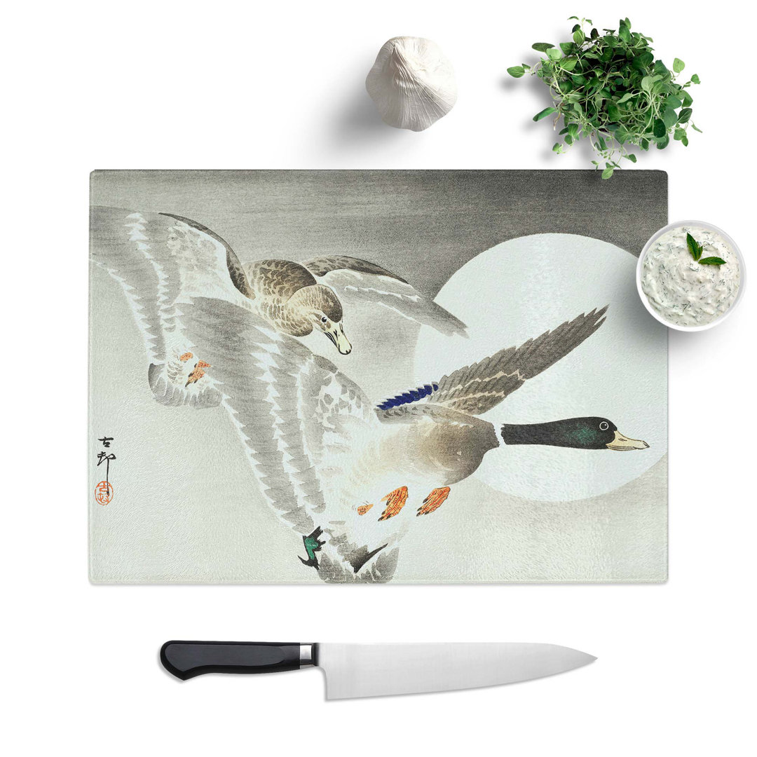 Tempered Glass Two Ducks at Full Moon by Ohara Koson Chopping Board