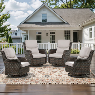 Koba 4-Piece Outdoor Wicker Rocking Swivel Chair Set with Cushions