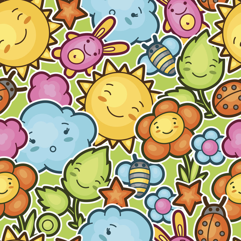 Kawaii Child Pattern - Wrapped Canvas Print, 122cm H x 122cm W x 3.8cm D