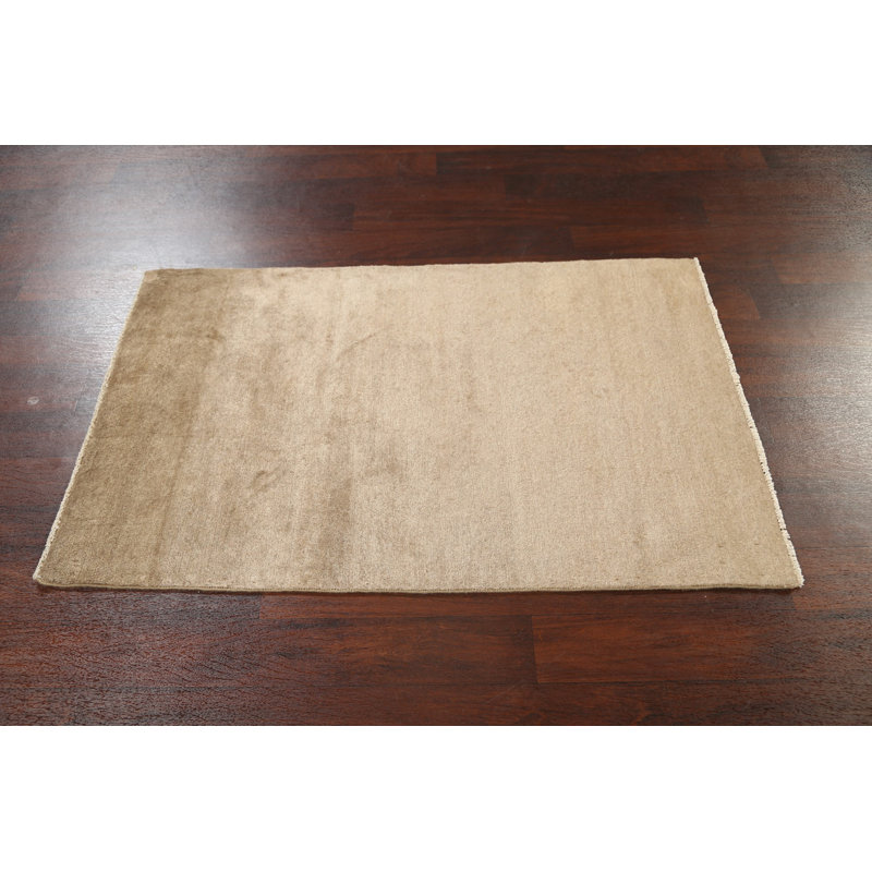 Tapis beige en laine noué à la main de conception unique 3 pi x 4 pi 10 po New Age
