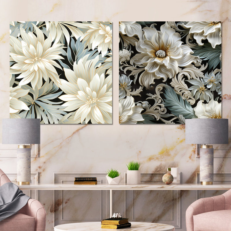 Lyana - ensemble de 2 impressions murales florales, Toile tendue, H 30 po x l 61 po x P 1 po