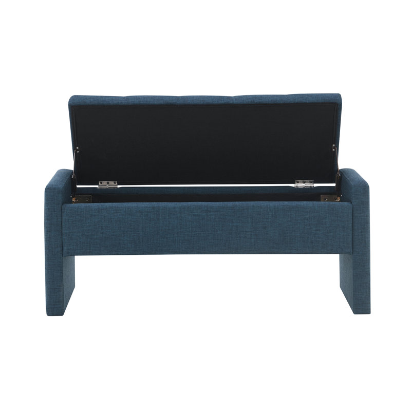Banc de rangement moderne avec rangement, grand tabouret de repose-pieds rembourré, banc de meuble-lavabo pour fenêtre confortable pour salon, chambre à coucher, dortoir, table basse, lin bleu marine