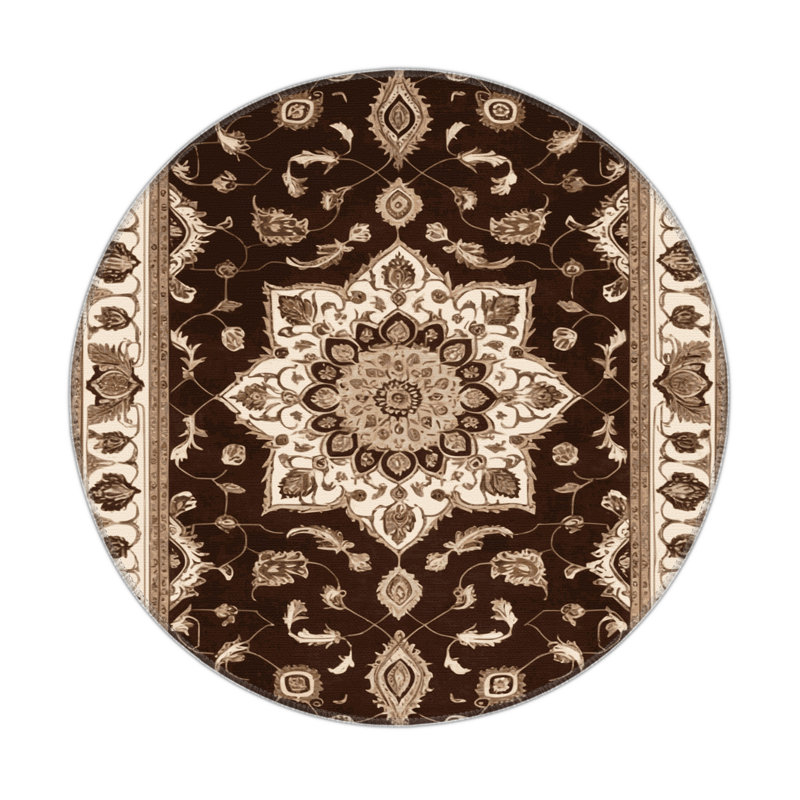 Tabriz Brown Indoor and Outdoor Area Rug, Round 5'