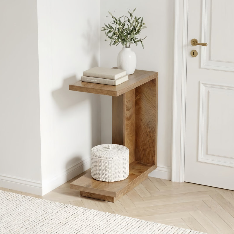 Warm Slatted C-shaped Compact Side Table