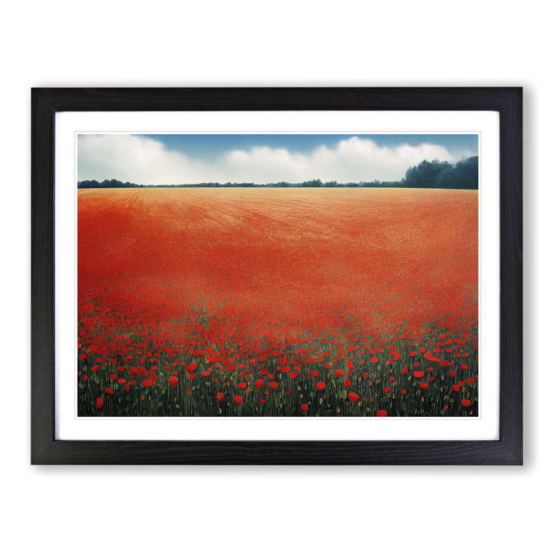 Legendary Poppy Field Flowers - Single Picture Frame Print, Black Framed, 46cm H x 64cm W x 2cm D