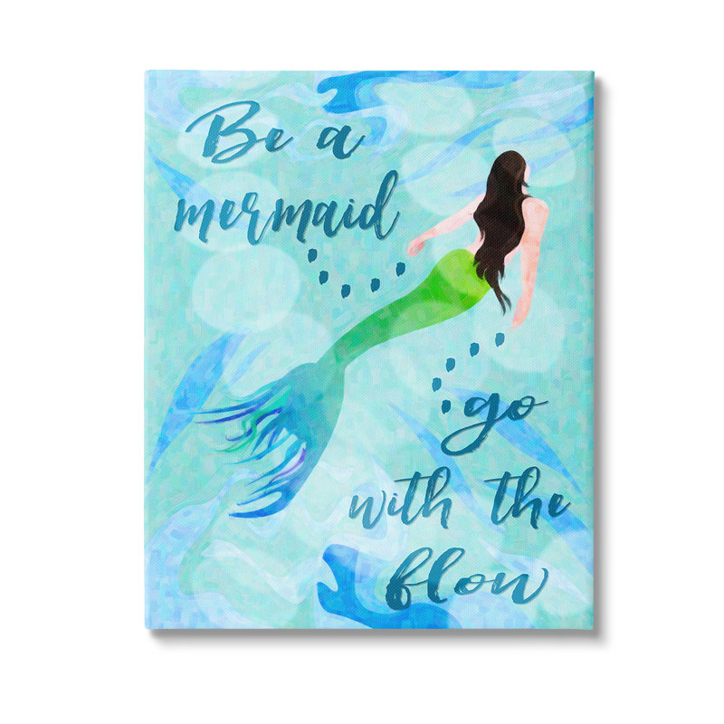 «Go With Flow Mermaid», art mural sur toile par GraffiTee Studios, H 20 po x l 16 po