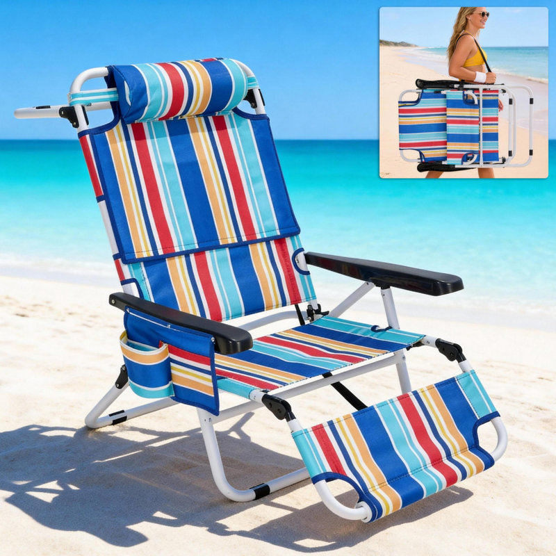 3 In 1 Tanning Chair With Face Hole, 350 Lbs Capacity, Portable Folding Beach Lounge With Cup Holder & Headrest, Red