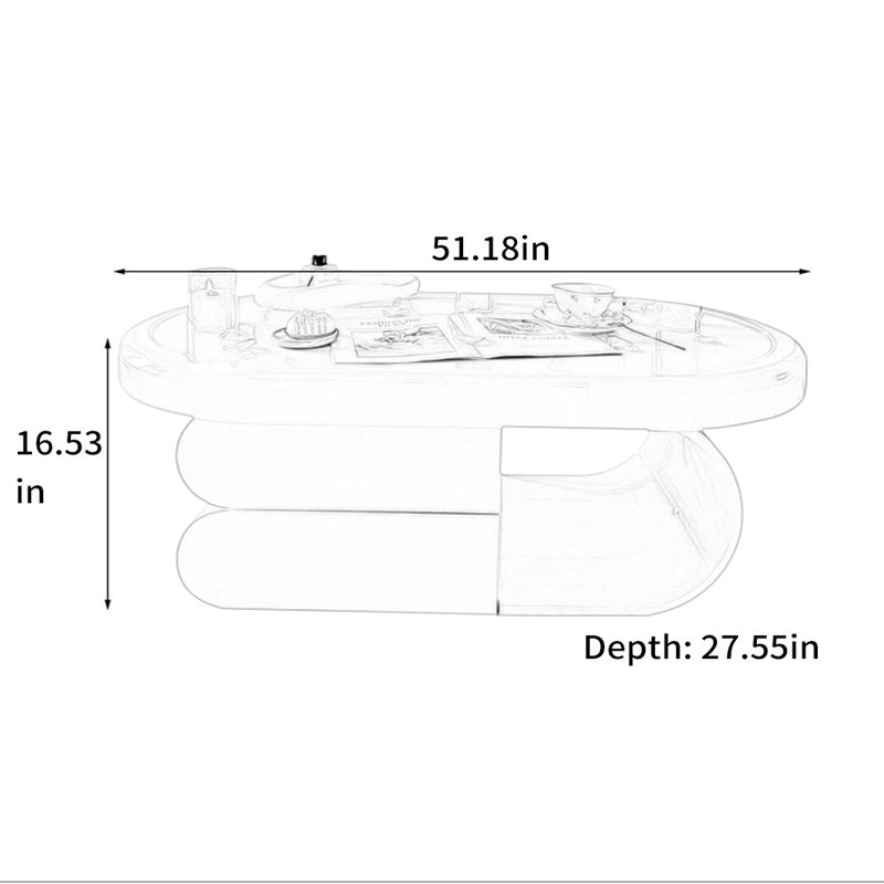 Table basse ovale de style crème, H 16,53 po x L 51,18 po x l 27,55 po