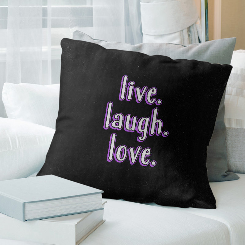 Coussin de style tableau noir Live Laugh Love, 14 po x 14 po, Mauve, Pas de remplissage