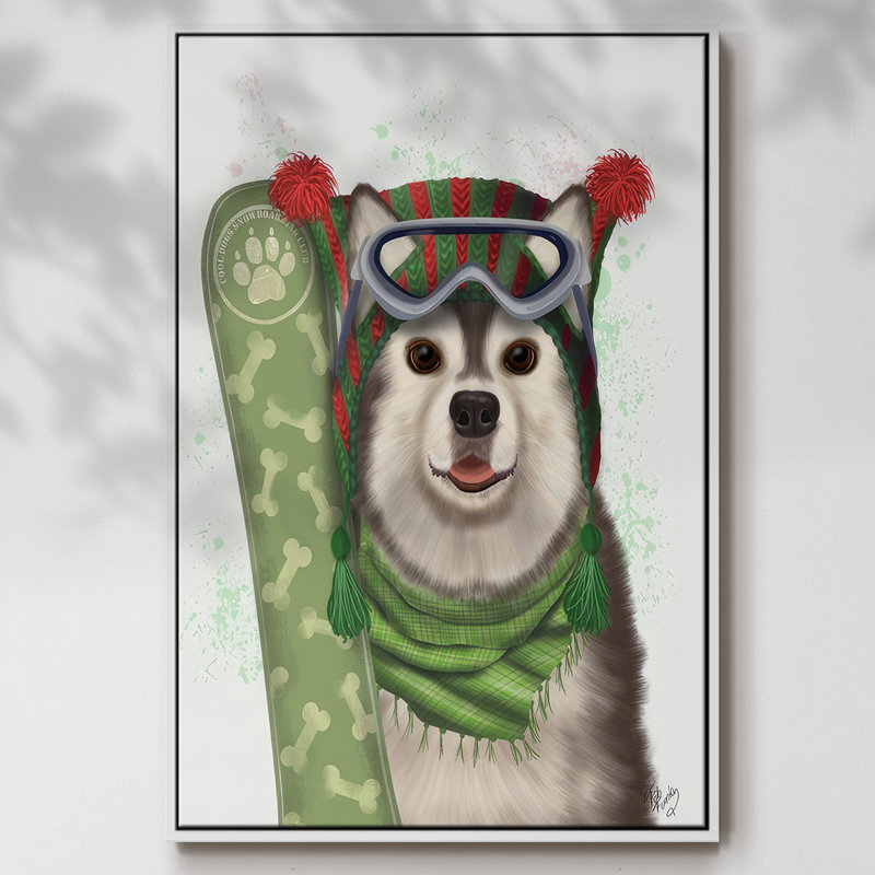 Snowboard de Noël Husky, H 25 po x l 17 po x P 1,5 po, Blanc