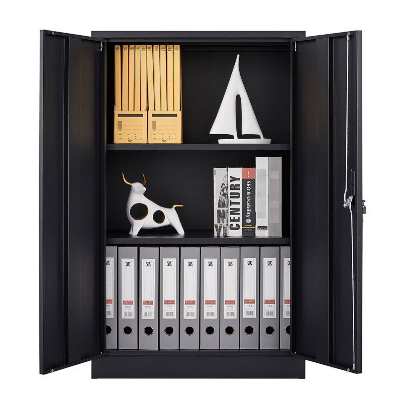 Adjustable Height Dividers Folding Filing Locker, Handle Locks, Spring Loaded Door Storage Cabinet, Locking Doors,, Black