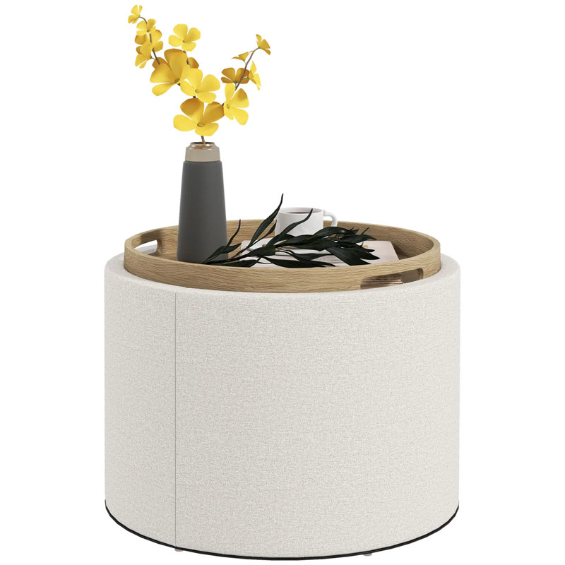 Repose-pieds rond polyvalent en lin: rangement, repose-pieds et table basse | Idée de cadeau, Gris foncé