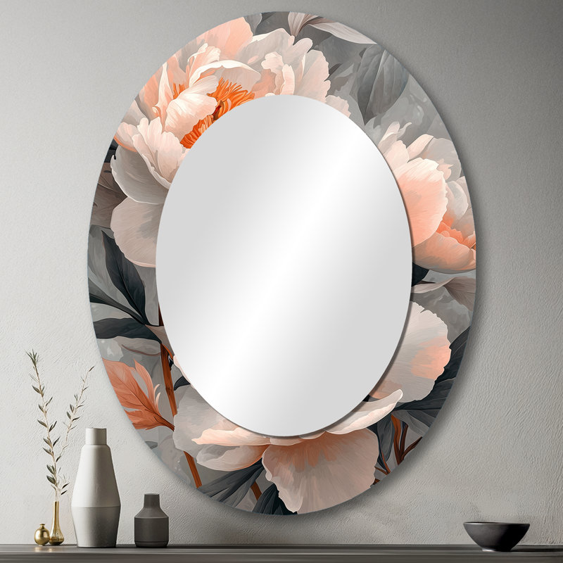 Pink Sunlit Garden - Traditional Oval Wall Mirror, 43" x 33"