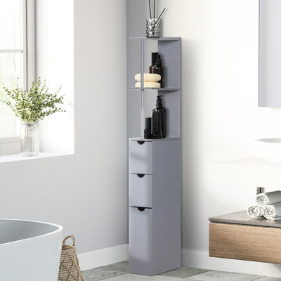 Organisateur de salle de bain de 54 po de hauteur, gris. 2 tablettes et tiroirs pour le rangement. Conception verticale de l'espace. Structure solide. Sécurité accrue à fixer au mur. Peut contenir les articles essentiels en lin. Assemblage de H 6,7 po x l 13 po.