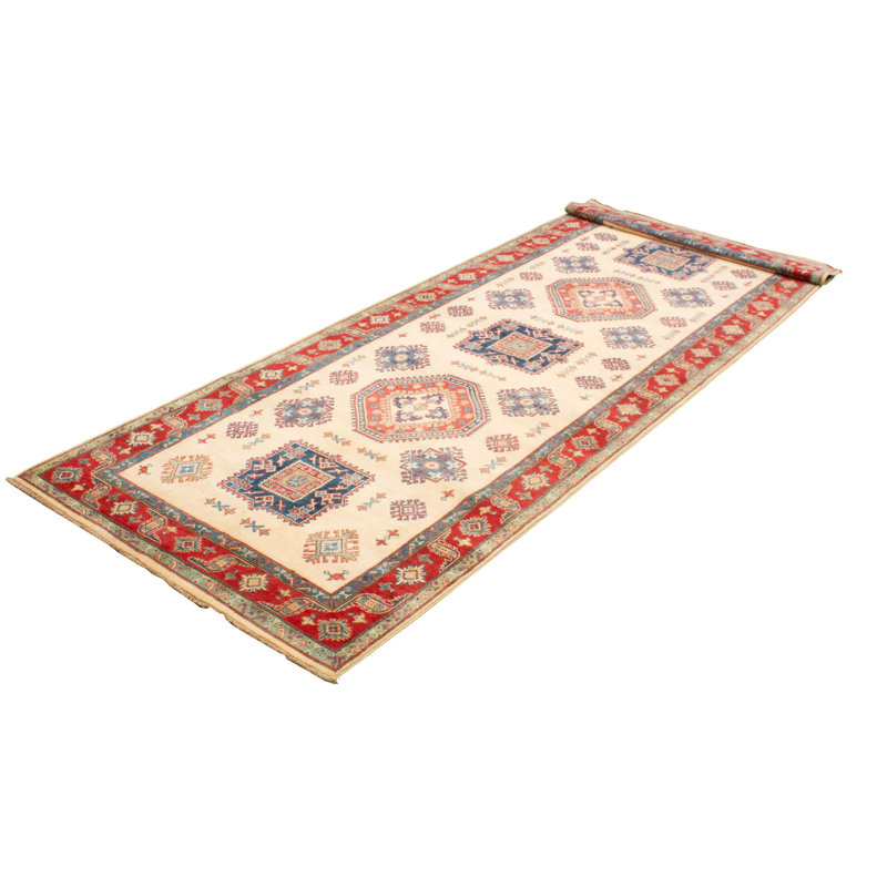 Tapis de couloir en laine noué à la main de conception unique noué à la main New Age 5 pi 1 po x 17 pi 2 po Tapis décoratif crème/rouge