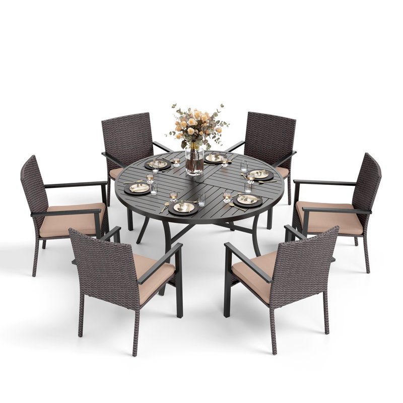 Sutiya 6 - Person Patio Dining Set with Round Table , Cushions Included, Beige