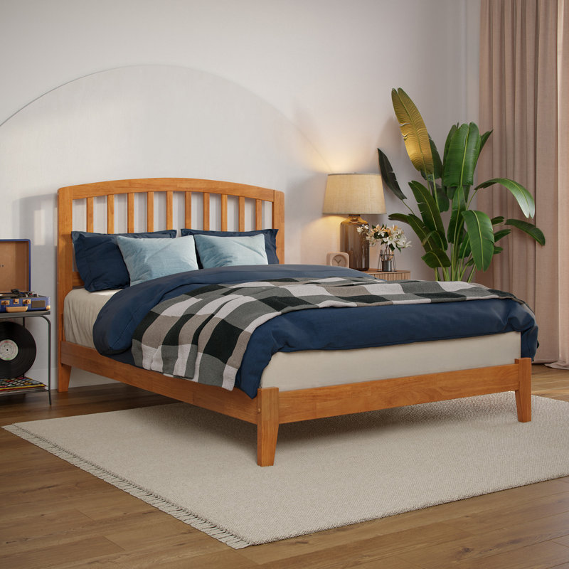 Teja Richmond Low Profile Solid Wood Platform Bed, Full/Double, Light Toffee