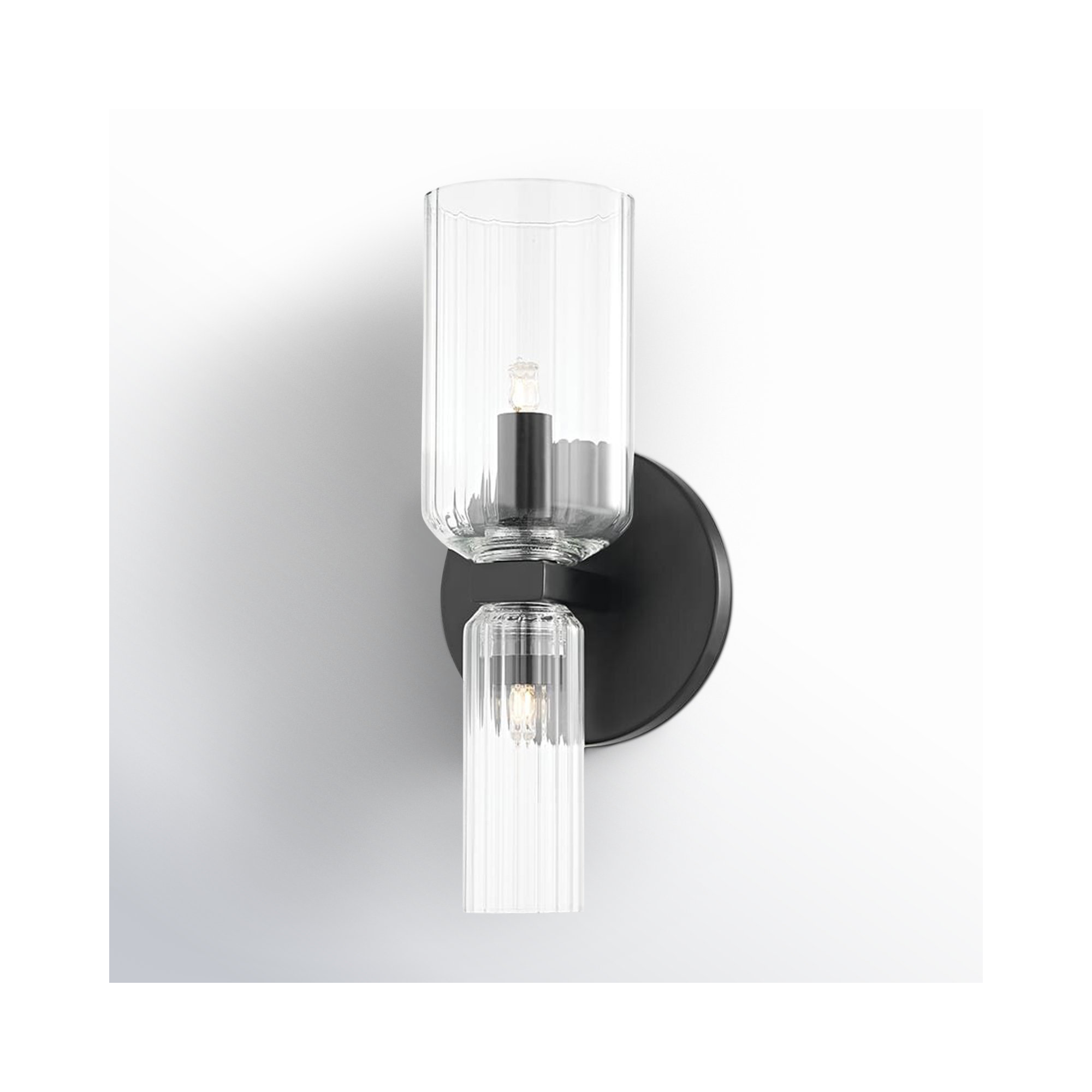2 Light Glass Dimmable Candle Wall Light, Soft Black