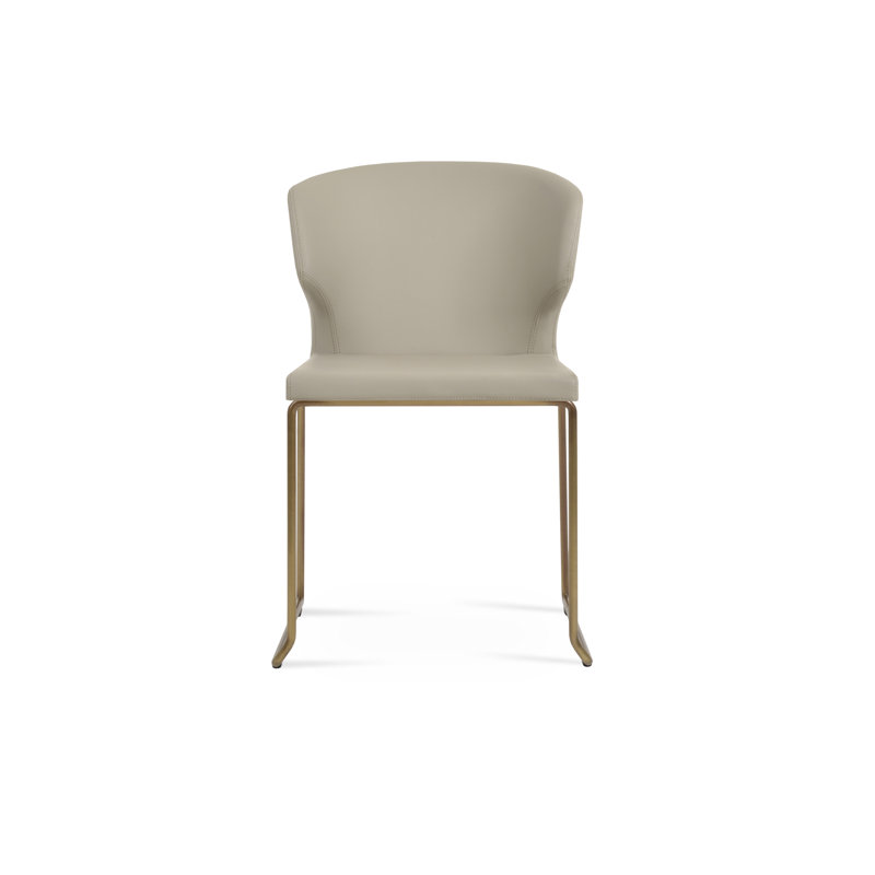 Chaise empilable Amed, Laiton, Similicuir gris clair
