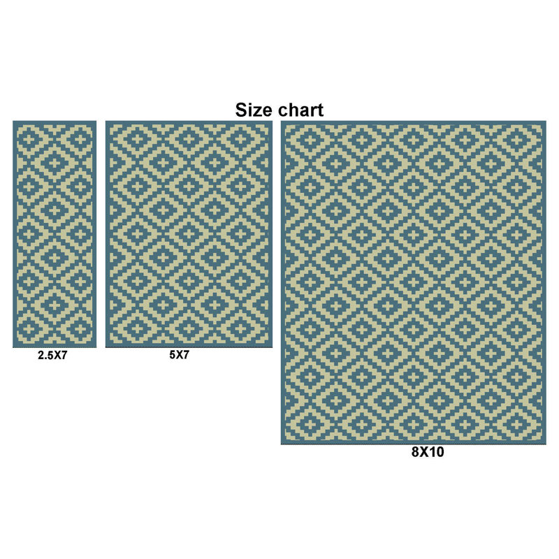 Tapis bleu sarcelle intérieur / extérieur Menefee, Rectangle 5 pi x 7 pi