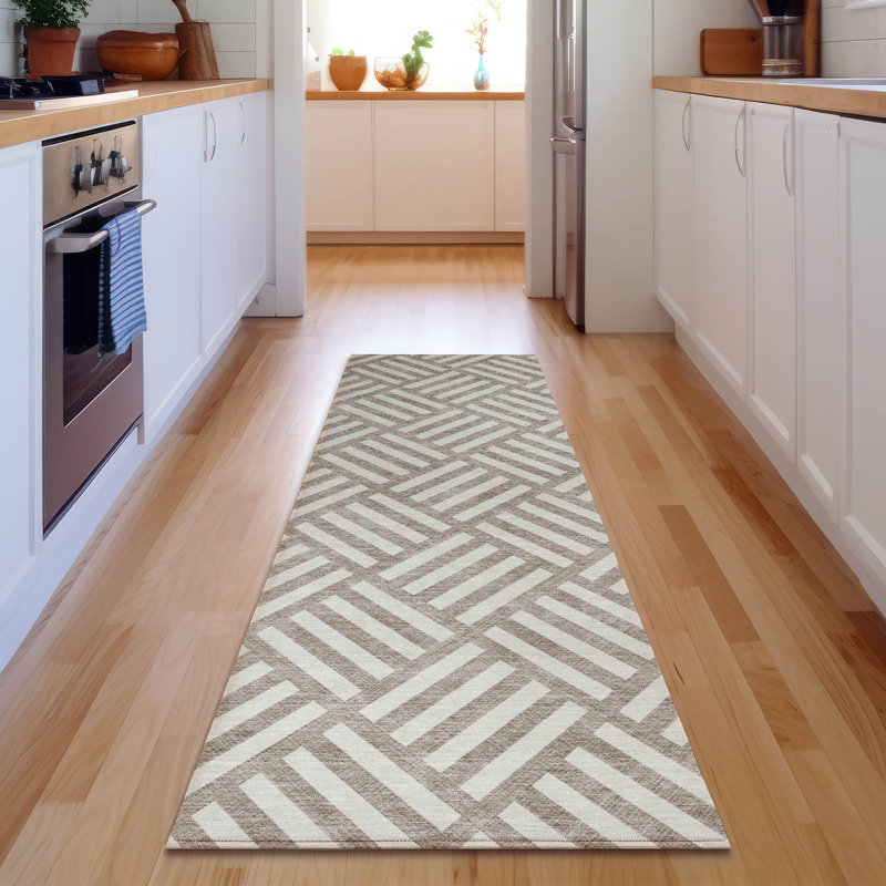 Tapis taupe Cerrito lavable à la machine de qualité supérieure, Tapis de couloir 2 pi 3 po x 7 pi 6 po