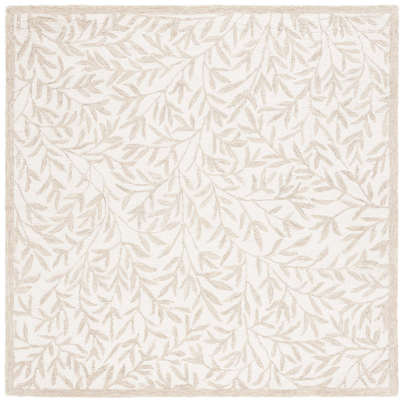Jaci Hand Tufted Wool/Cotton Floral Rug in Ivory/Beige, Square 6'