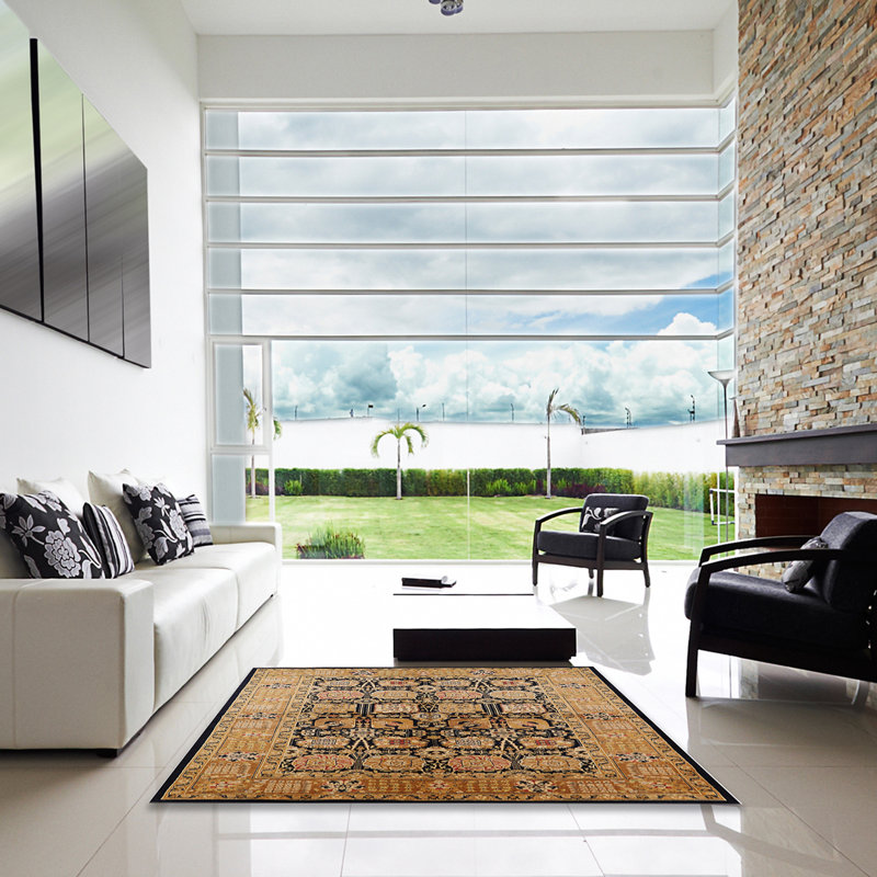 Tapis oriental brun clair / noir Sighwaldi, Carré 4 pi