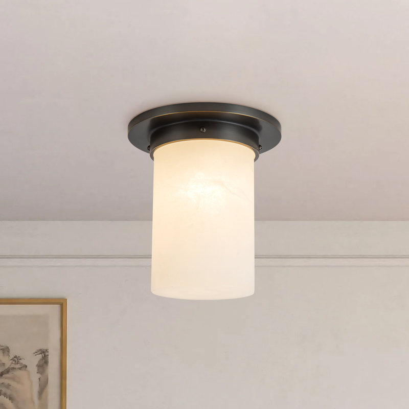 Mineral 8-in Brass Flush Mount, Alabaster, Oil Rubbed Bronze