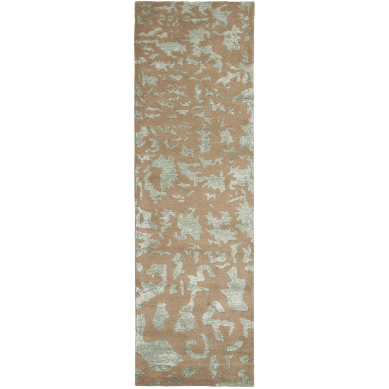 Tapis taupe en laine / coton / viscose touffeté à la main Jorie, Tapis de couloir 2 pi 6 po x 12 pi