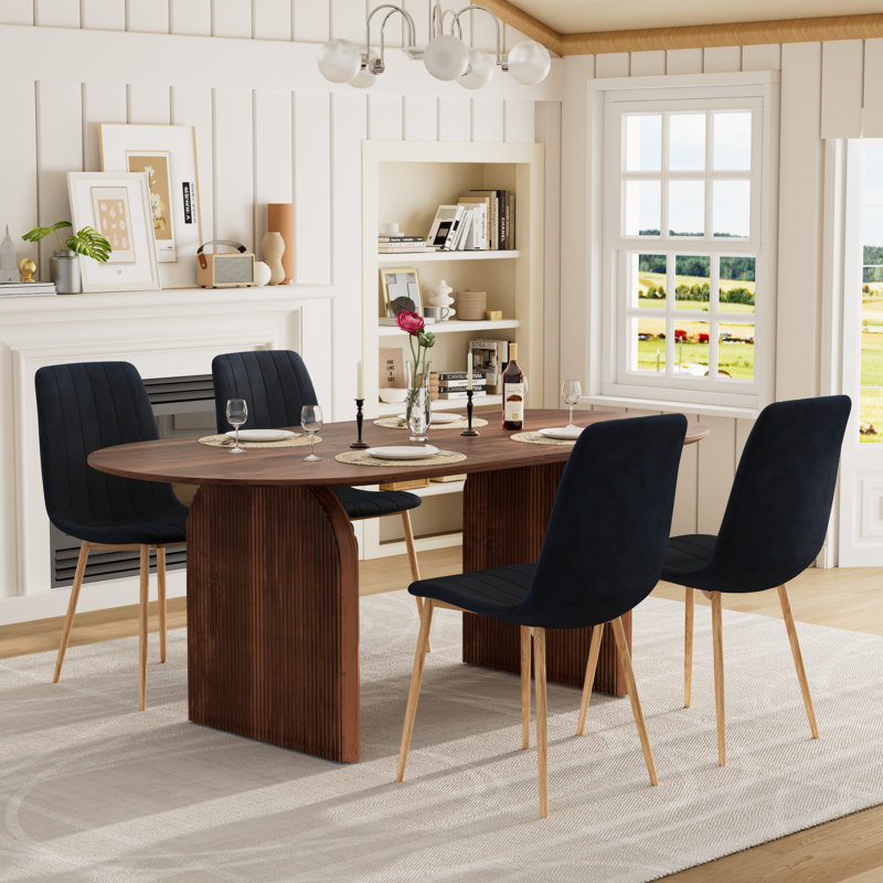 Ensemble de table de salle à manger à double piédestal 70 po avec chaises Velevt, Noir, 5 pièces: table, 4 chaises