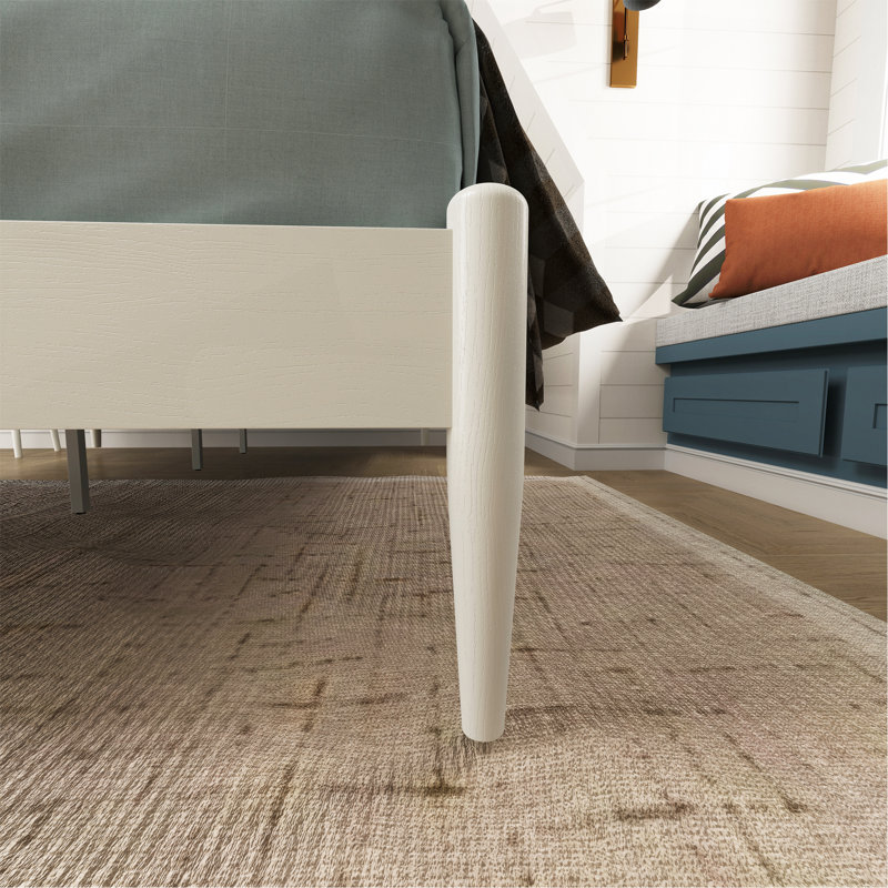 Lit plateforme en bois d'hévéa Feeney, blanc crème, grand