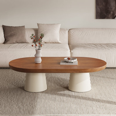 51.18" Modern Oval Coffee Table Living Room Coffee Table Accent Table With Dual-Tone Design And Sturdy Base