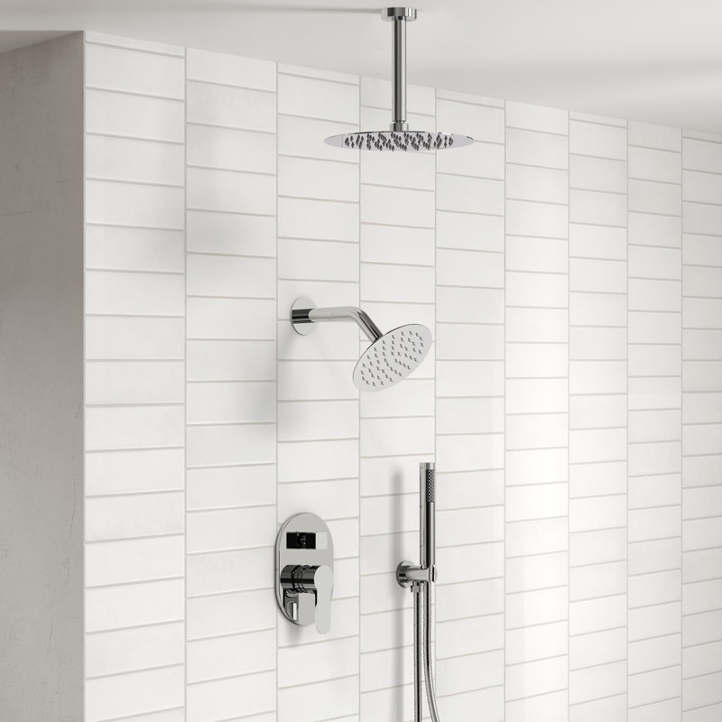 Ceiling Mount High-Pressure Rainfall Shower Faucet, Dual Showerheads System with Rough-in Valve, Handheld Shower, Chrome