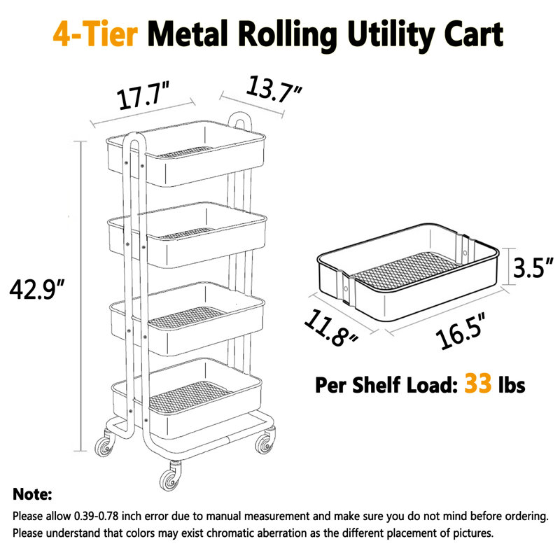 42.9'' H x 17.7'' W Utility Cart with Wheels, Blue