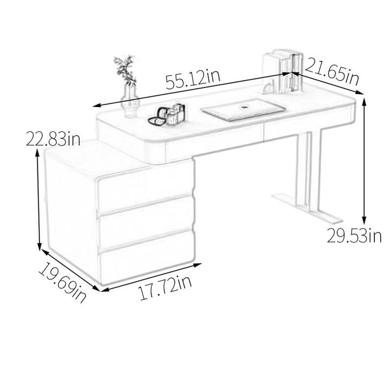 Bureau d'ordinateur Barrientez, H 29,53 po x l 55,12 po x P 21,65 po