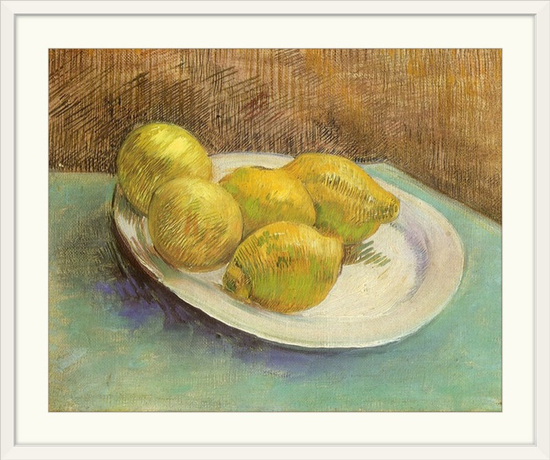 «Still Life with Lemons on a Plate» par Vincent Van Gogh, reproduction d'art, H 20 po x l 23 po x P 1 po, Cadre blanc